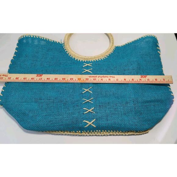 Cappelli Straworld Tote Bag, Gorgeous Blue (Torquise) with Button Accent,Beach - Picture 5 of 7